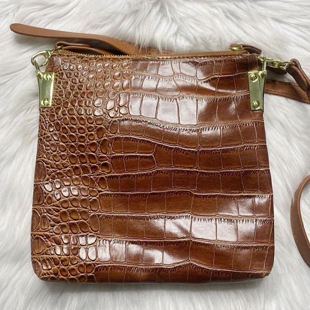 Crocodile Polka Dot Faux Leather Fashion Crossbody Purse Brown and Gold